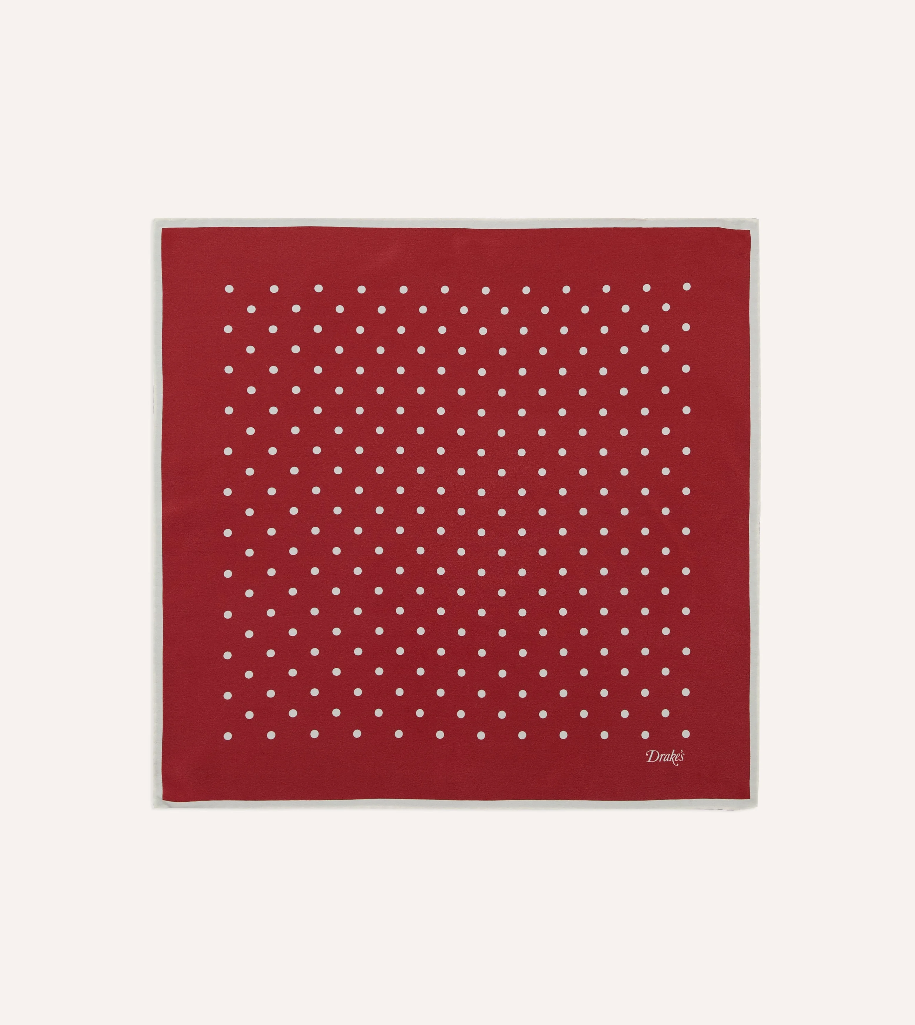 Red Polka Dot Print Silk Pocket Square - 1