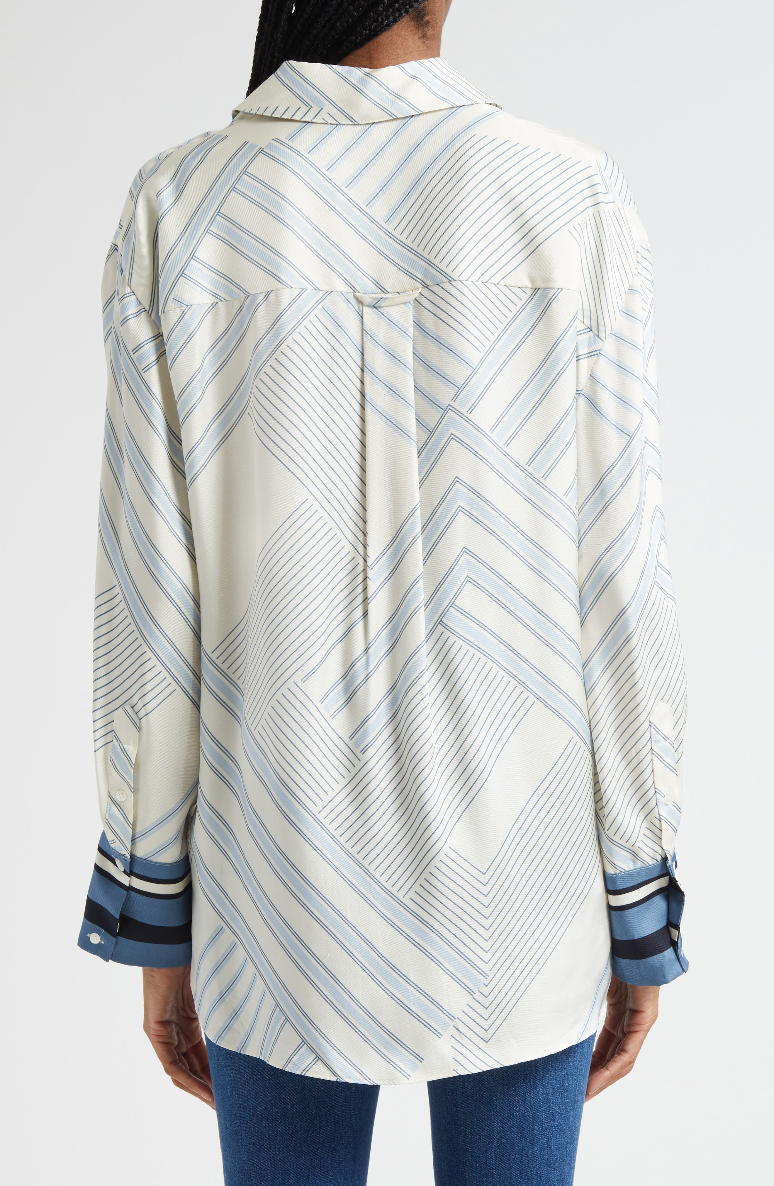 Veronica Beard Delila Stripe Silk Blend Shirt in Dove Blue Lake Multi at Nordstrom - 2