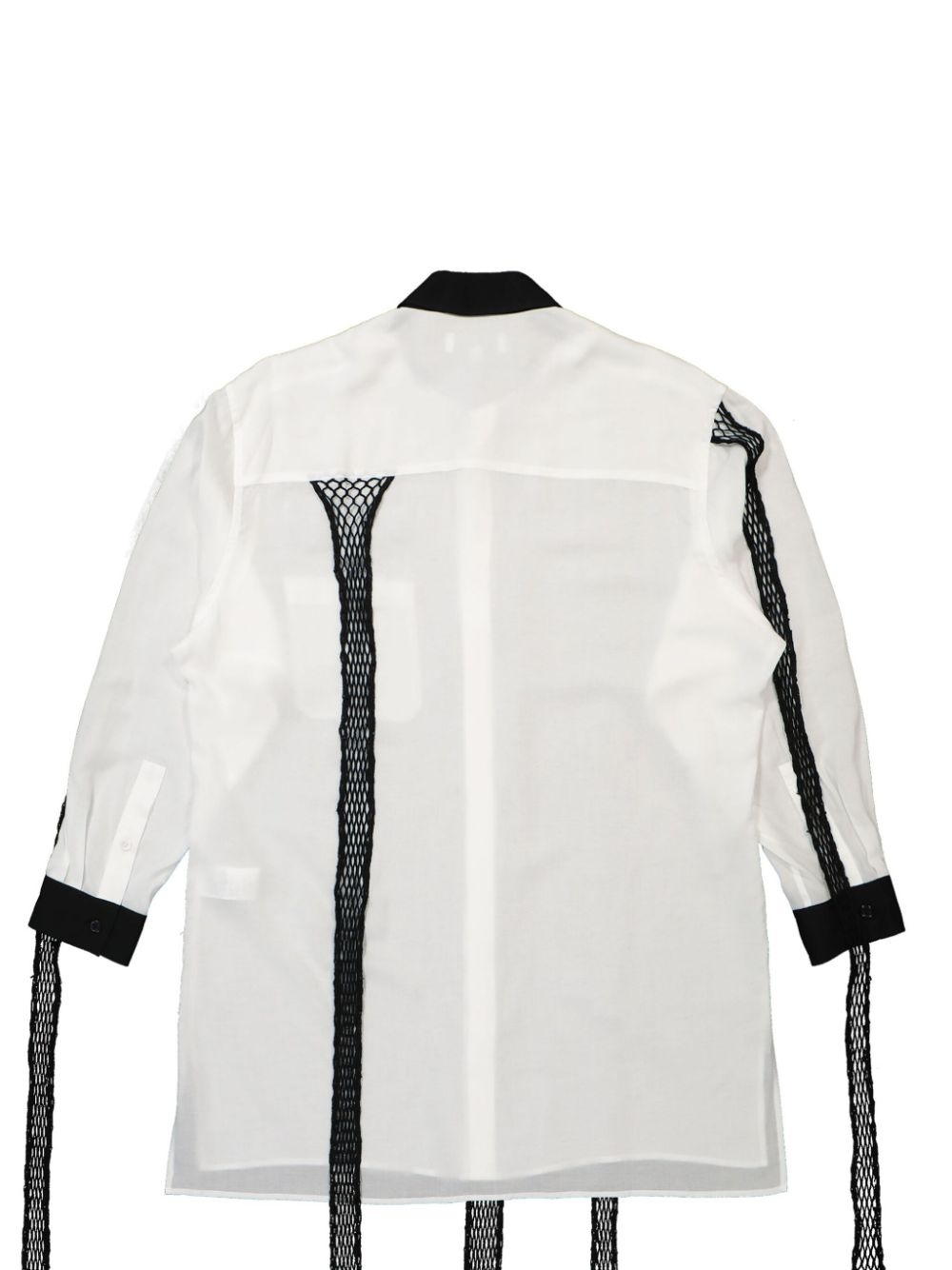 contrasting mesh-detail linen shirt - 2