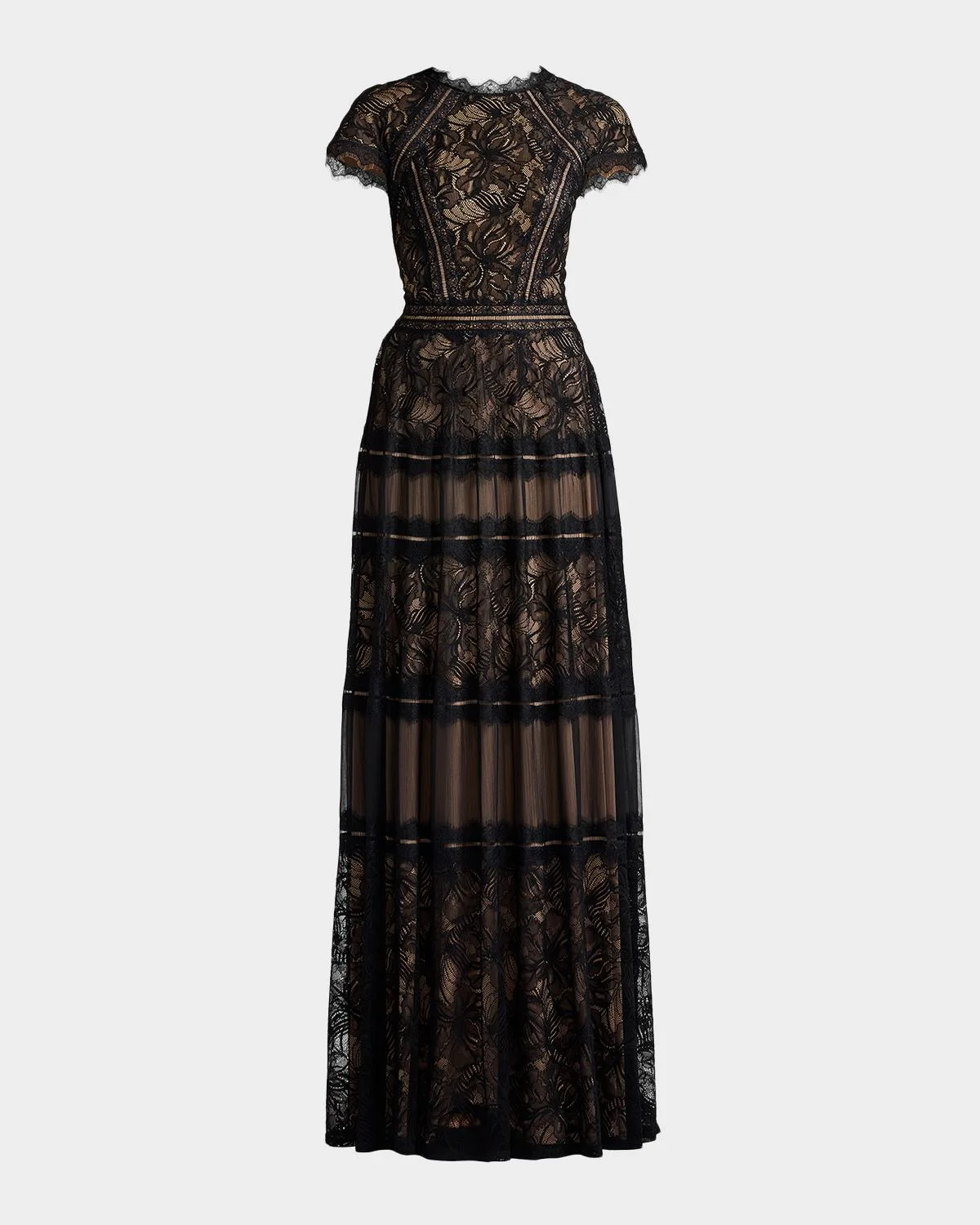 Tiered Scallop-Trim Lace Gown - 1