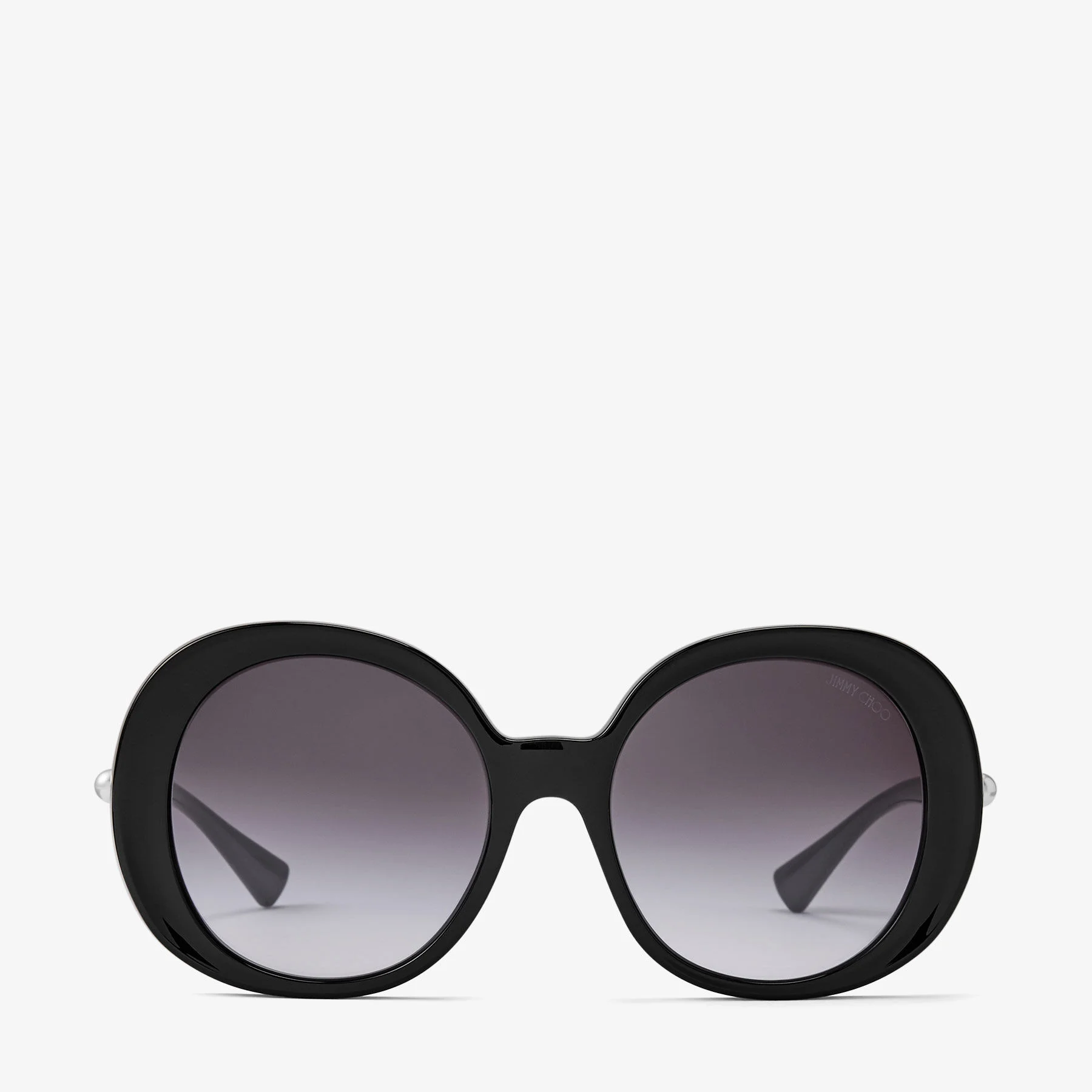 Adela Black Acetate Round Sunglasses with Gradient Grey Lenses - 1