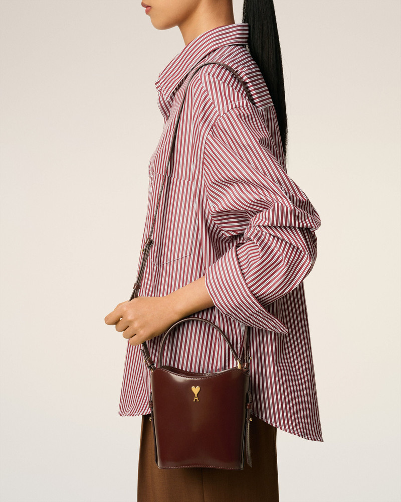 AMI Paris BURGUNDY GLAZED LEATHER MINI PARIS PARIS BUCKET BAG outlook