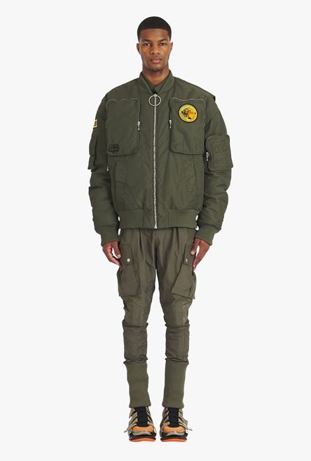 Khaki aviator bomber jacket with Balmain badge - 4