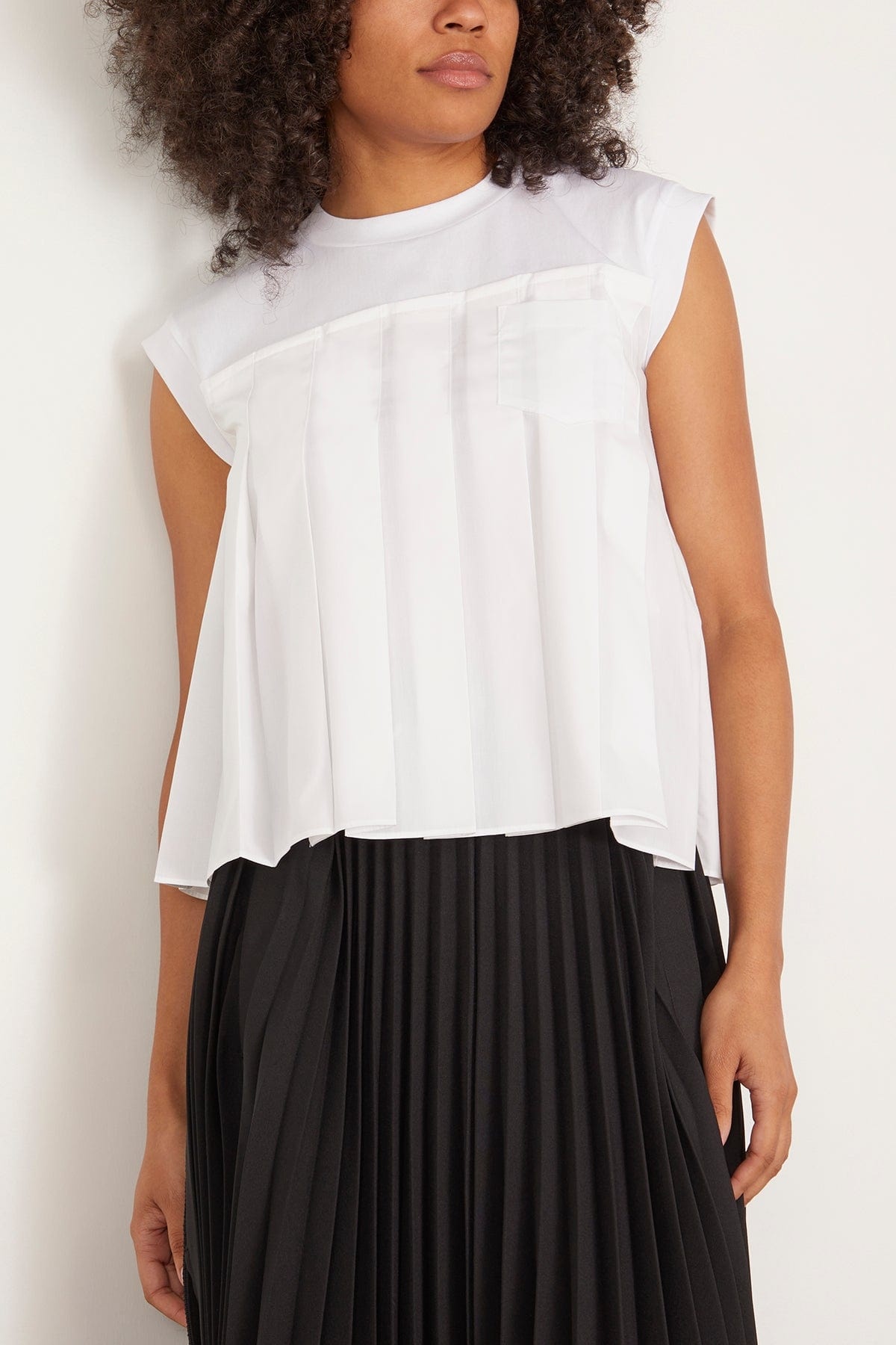 Cotton Poplin x Cotton Jersey T-Shirt in Off White - 3