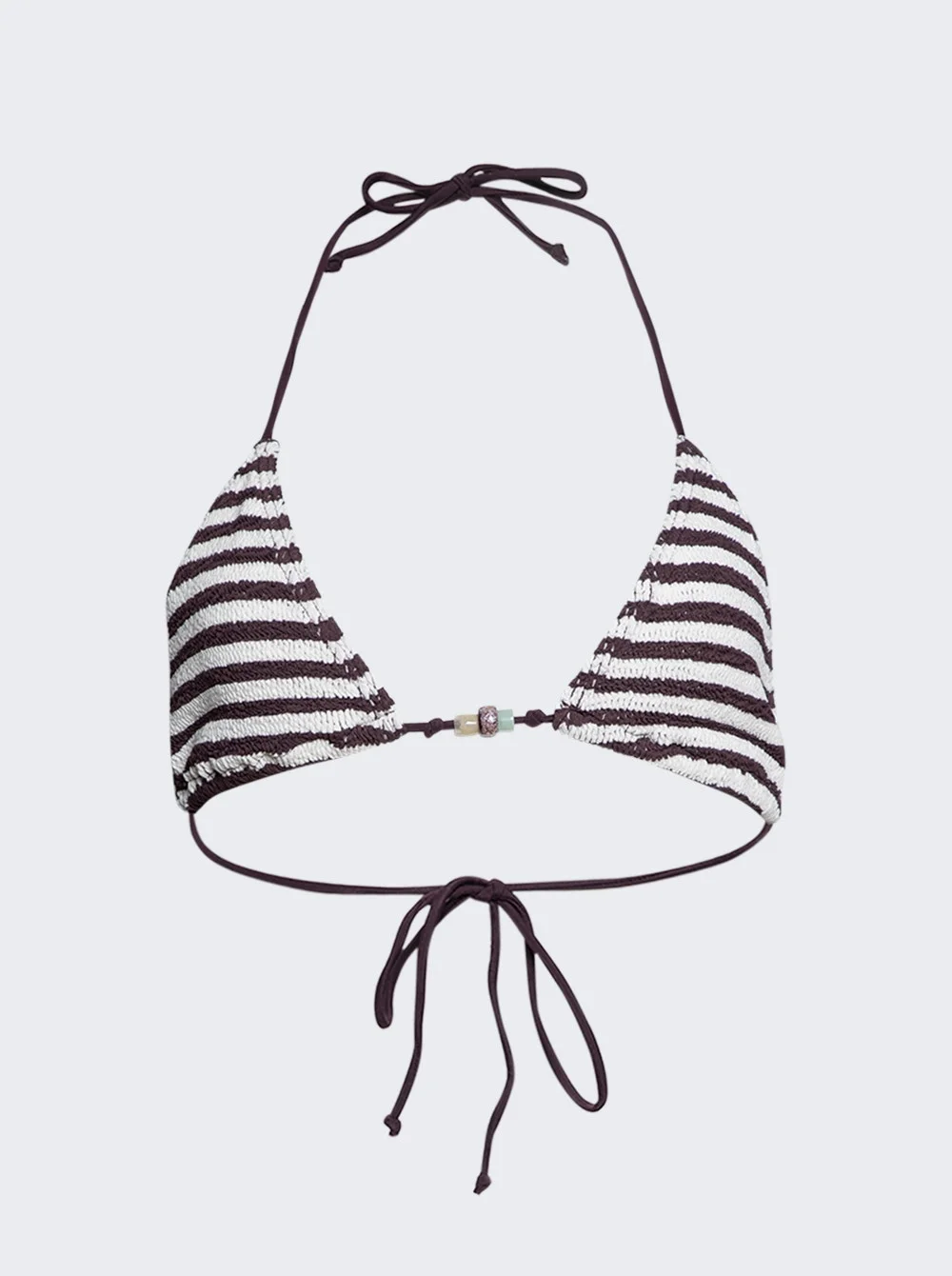 Beaded Ingrid Triangle Bikini Top Sable Dot Stripe - 1