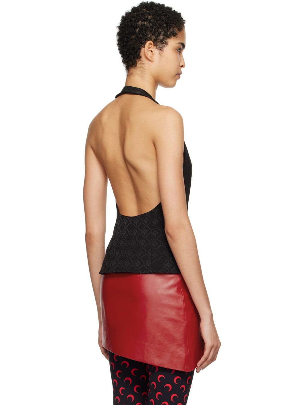 Black Moon Diamond Jacquard Tailoring Halterneck Vest - 3
