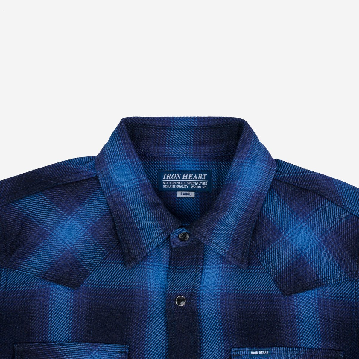 IHSH-348-IND 9oz Selvedge Ombré Check Western Shirt - Indigo - 7