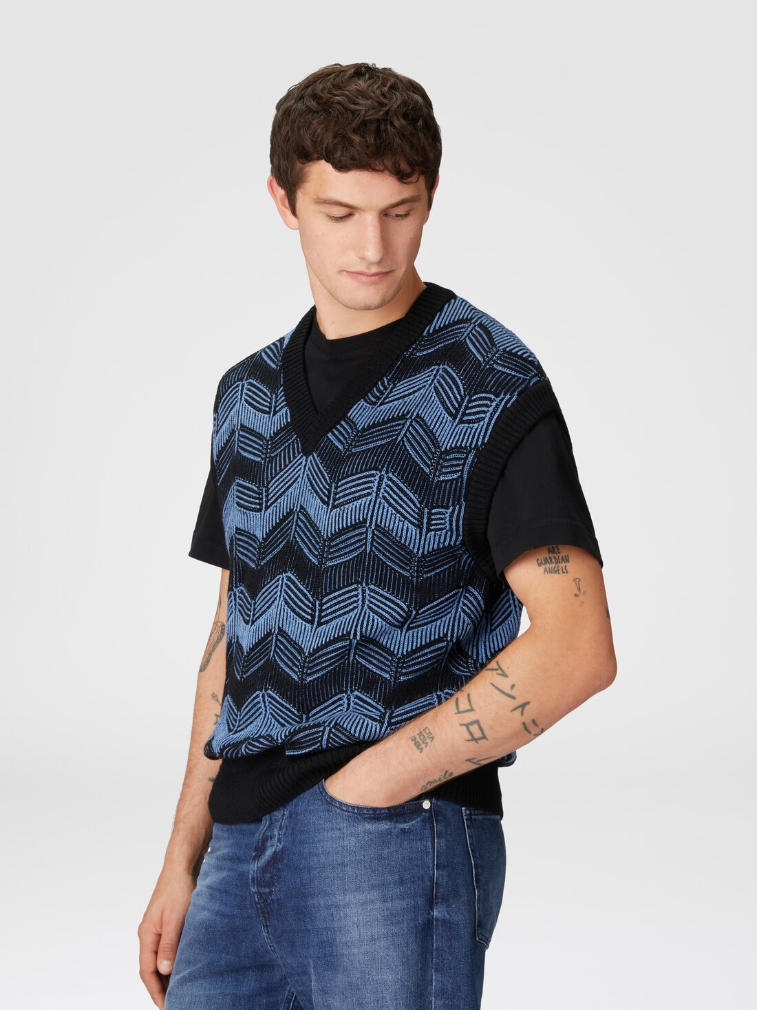 Vest in virgin wool and zigzag cotton - 4