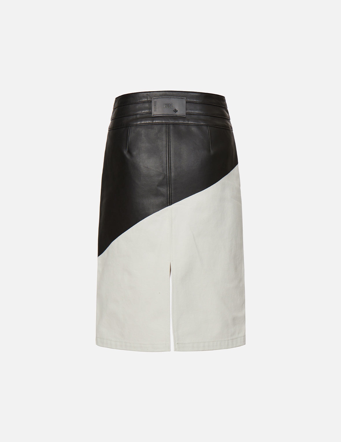 Contrast Leather Denim Skirt - 2