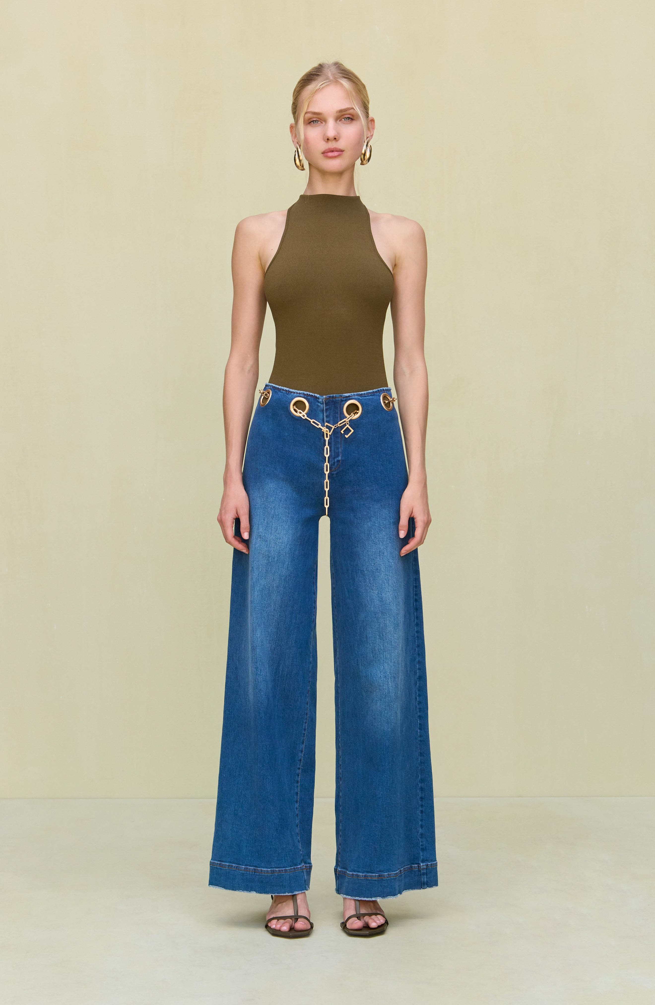 Cult Gaia Sydney Belted Grommet Wide Leg Pants in Rinse Wash at Nordstrom - 5