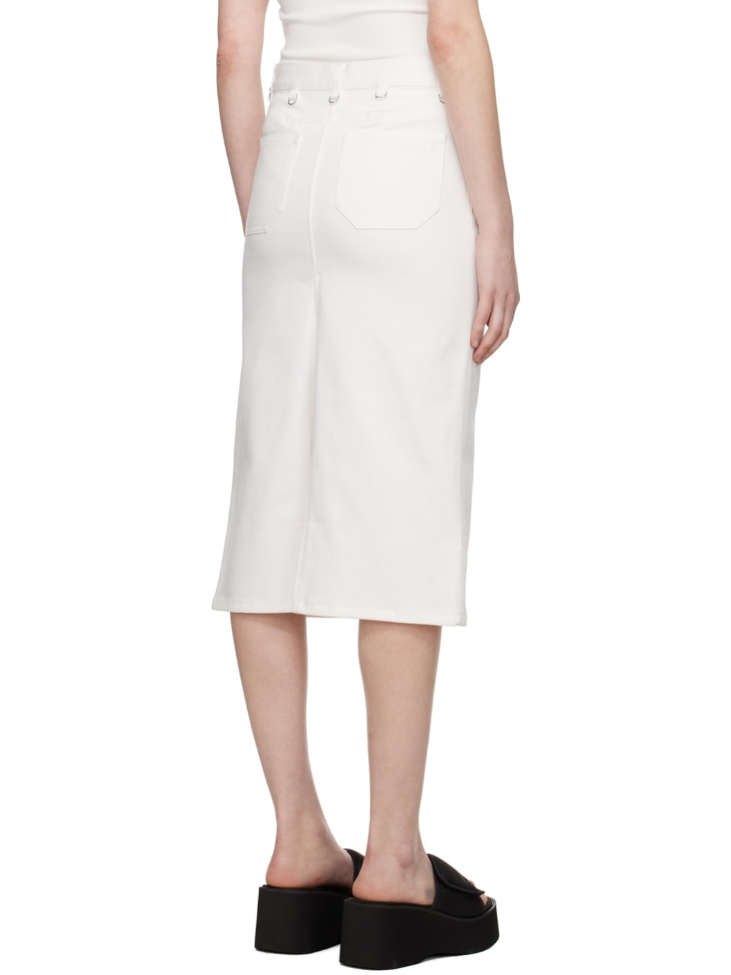White Multiflex Denim Midi Skirt - 3