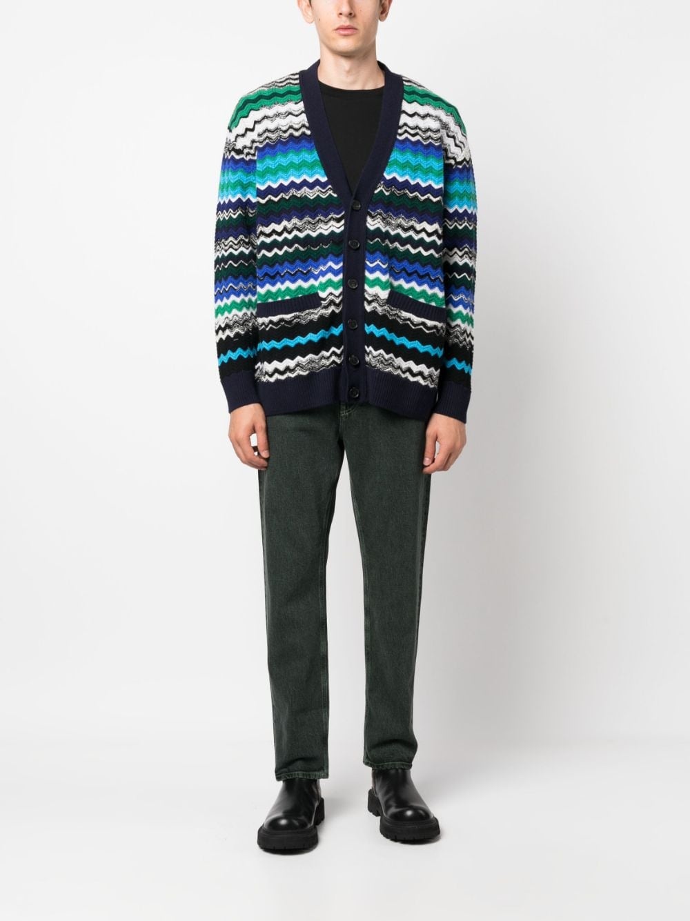 zig-zag knitted wool-blend cardigan - 2