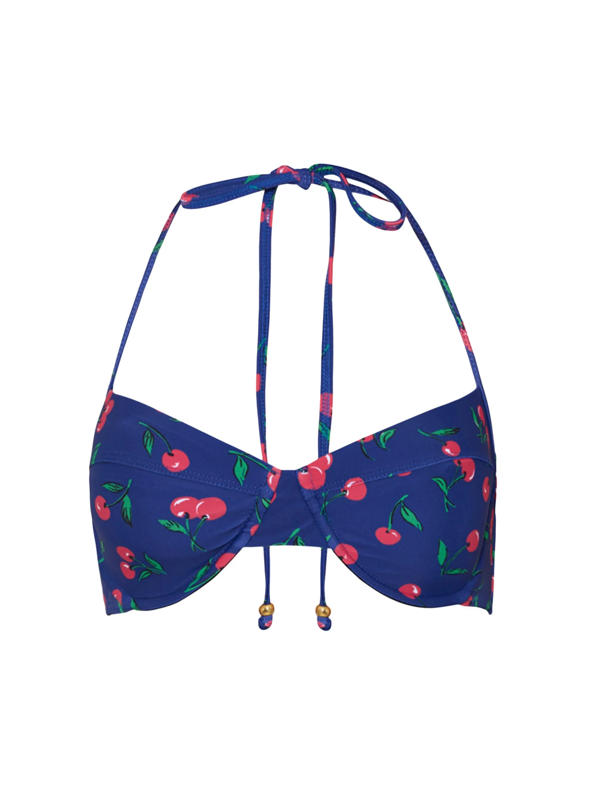 Women's Cherry-Printed Bra Halter Bikini Top - Navy Red Green - 1