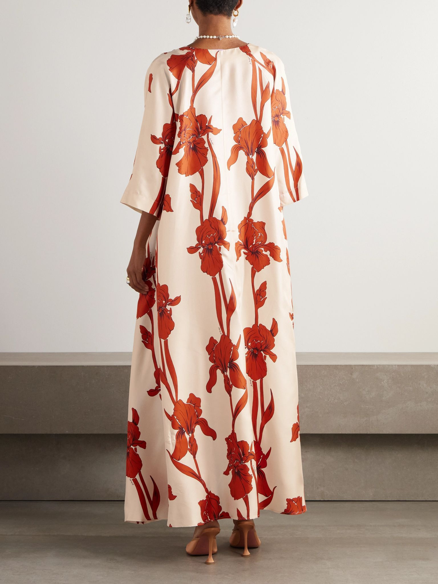 Muumuu floral-print silk-twill maxi dress Ivory - 3