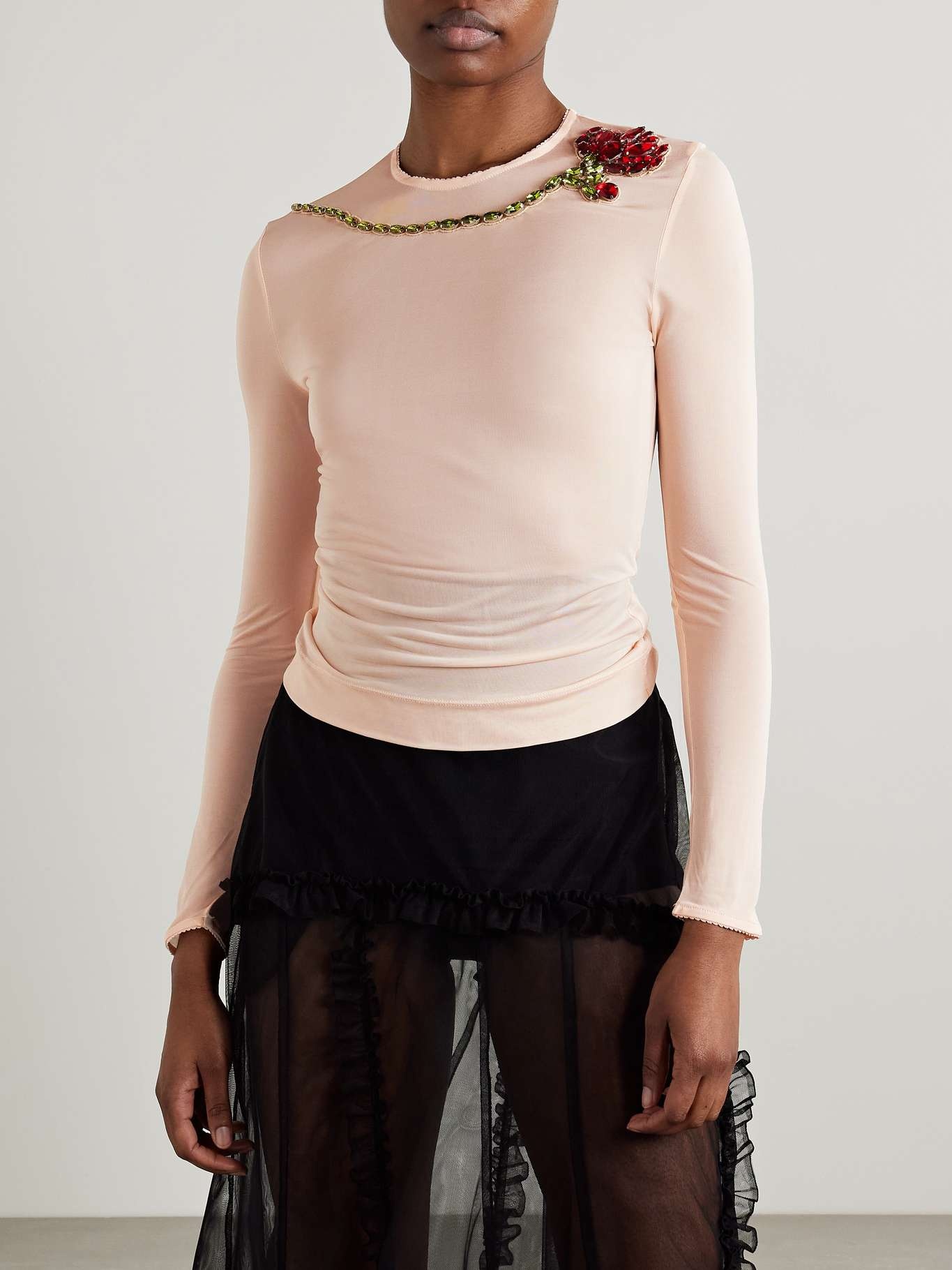 Crystal-embellished stretch-jersey top Pastel pink - 3