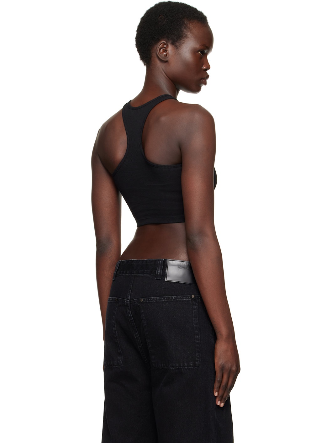 Black 'Off' Stamp Ribbed Rowing Tank Top - 3