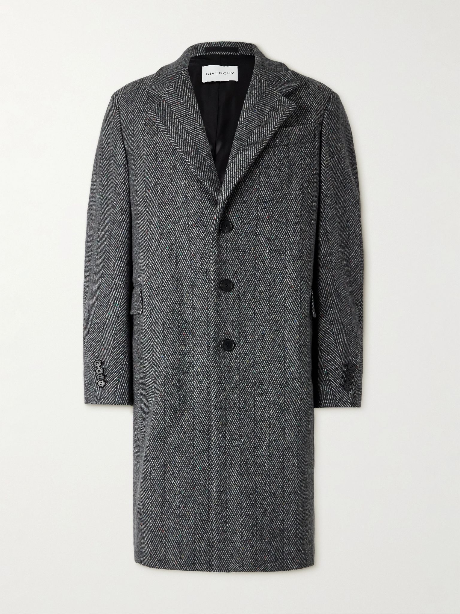 Herringbone Wool-Blend Coat Gray - 1