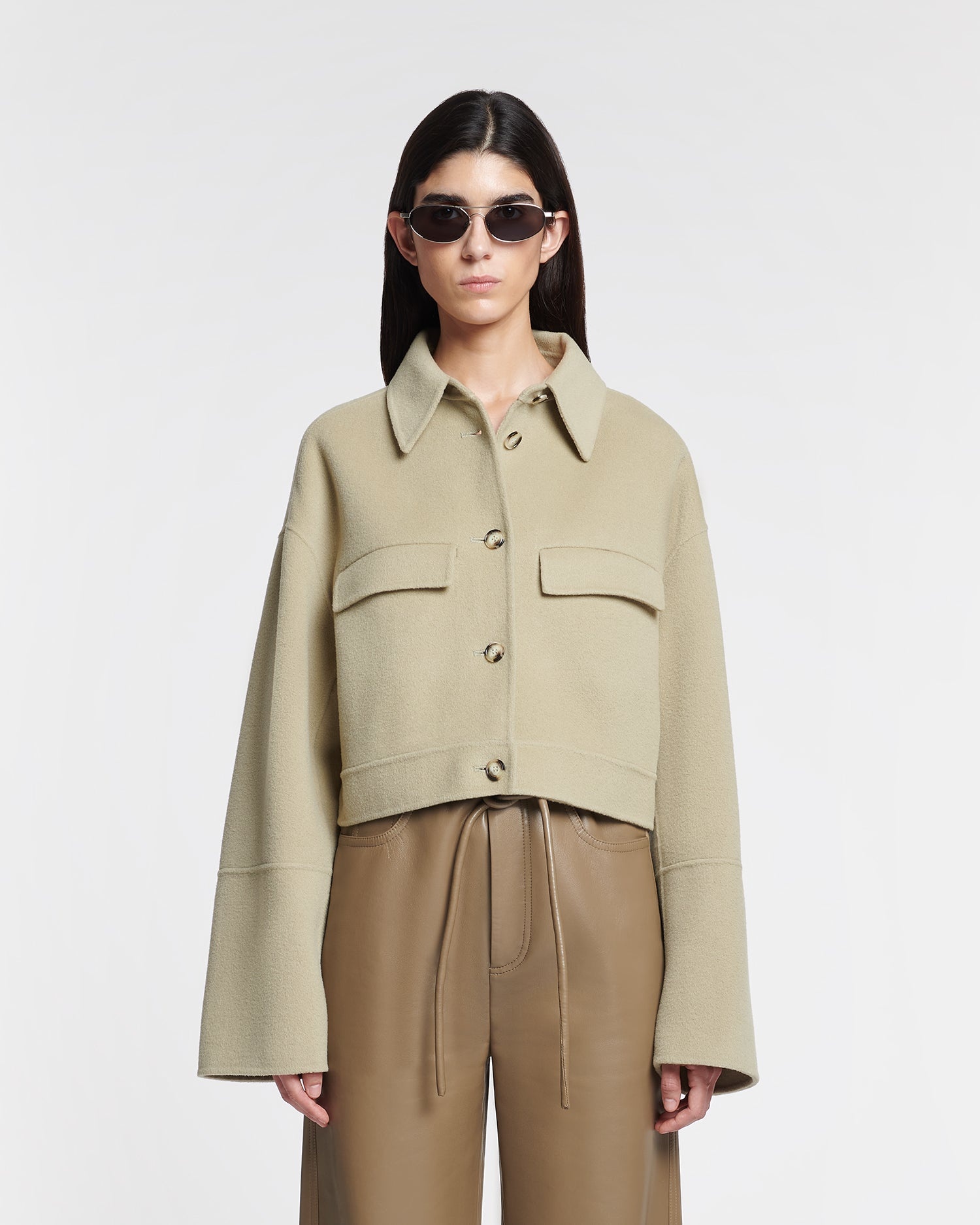 Cropped Double Wool And Silk Jacket - 2