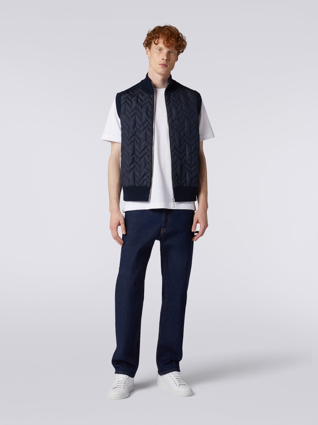Zigzag stitched waistcoat with knitted back and piping - 2