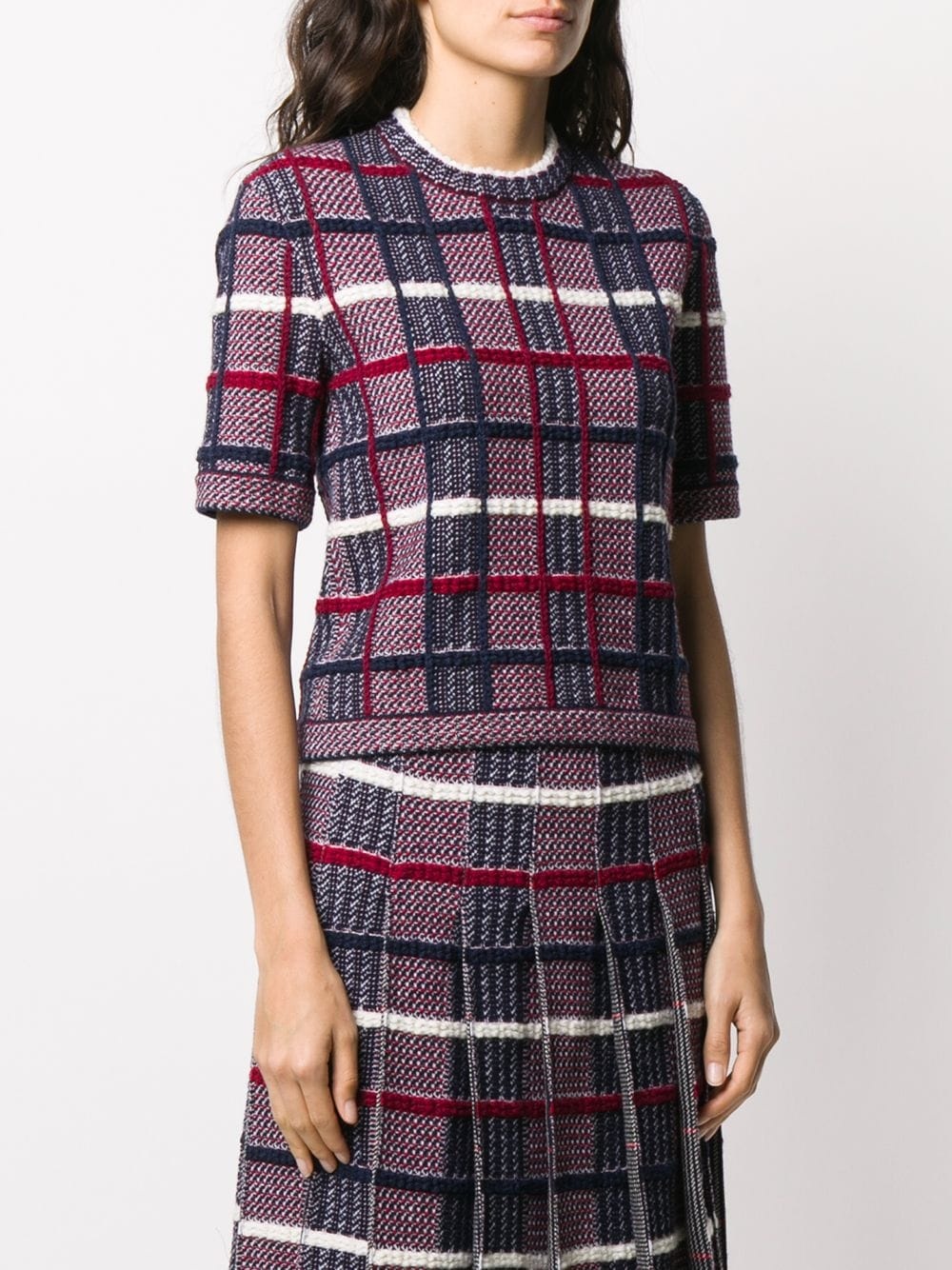 checked short-sleeved jumper - 3