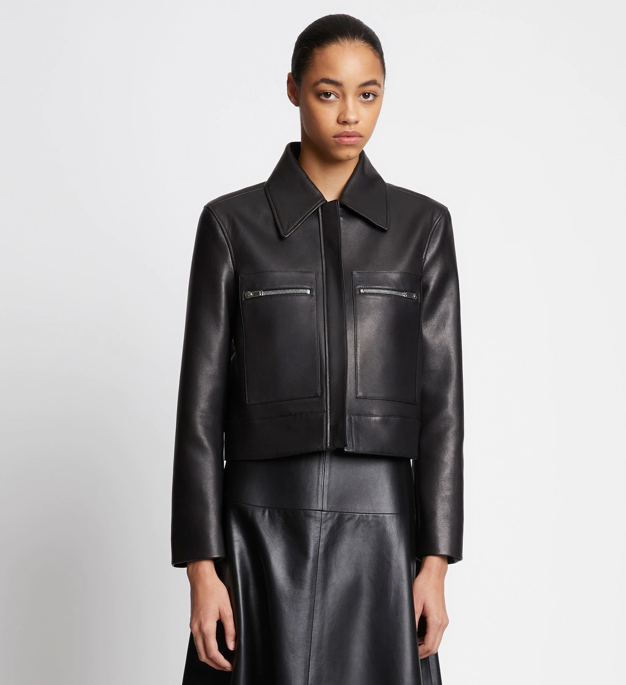 Grainy Leather Cropped Jacket - 2