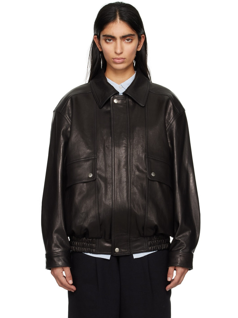 Black Oversized Leather Jacket - 1