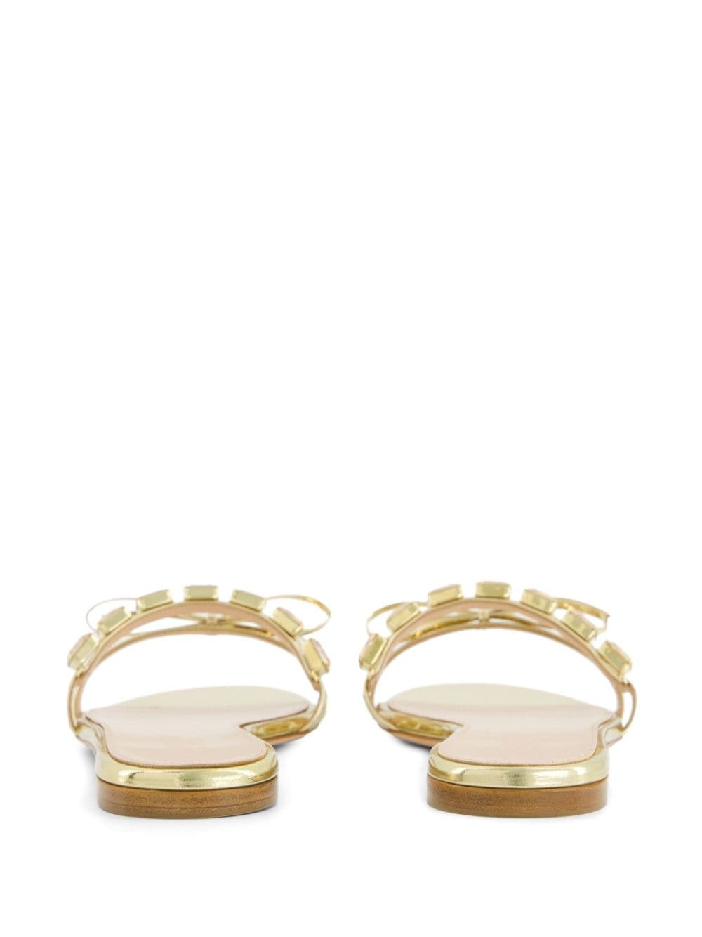 crystal-embellished flat leather slides - 3