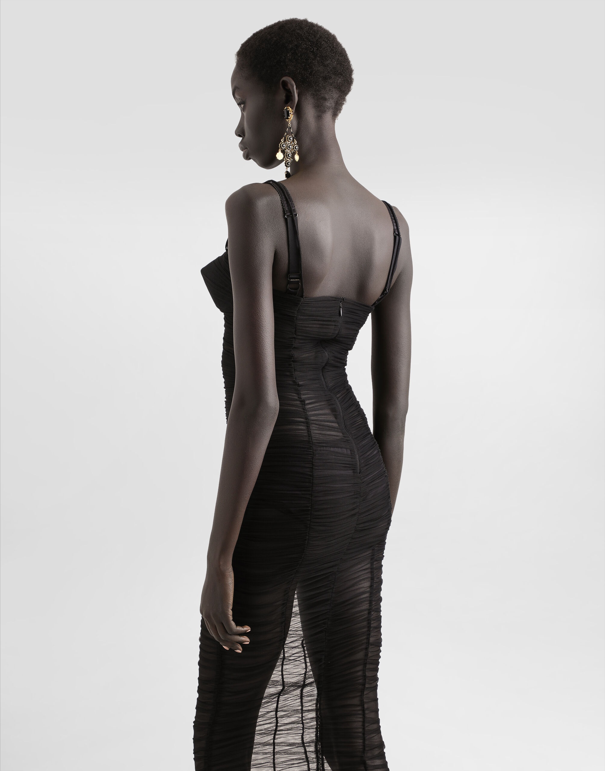 Tulle calf-length dress with draping - 6