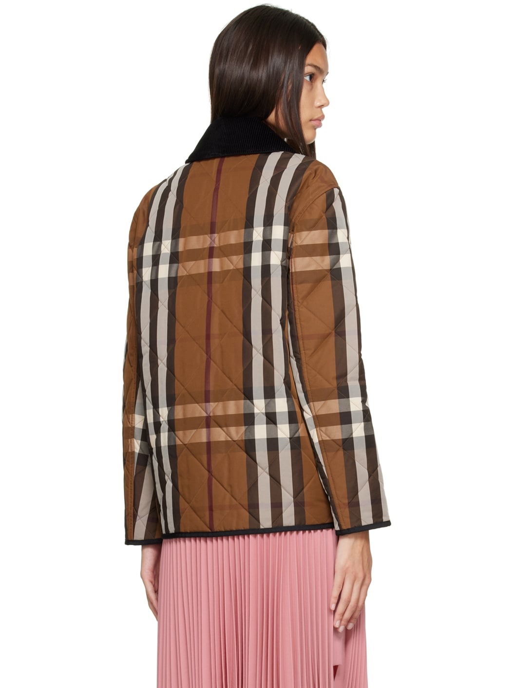 Brown Check Diamond Quilted Jacket - 3