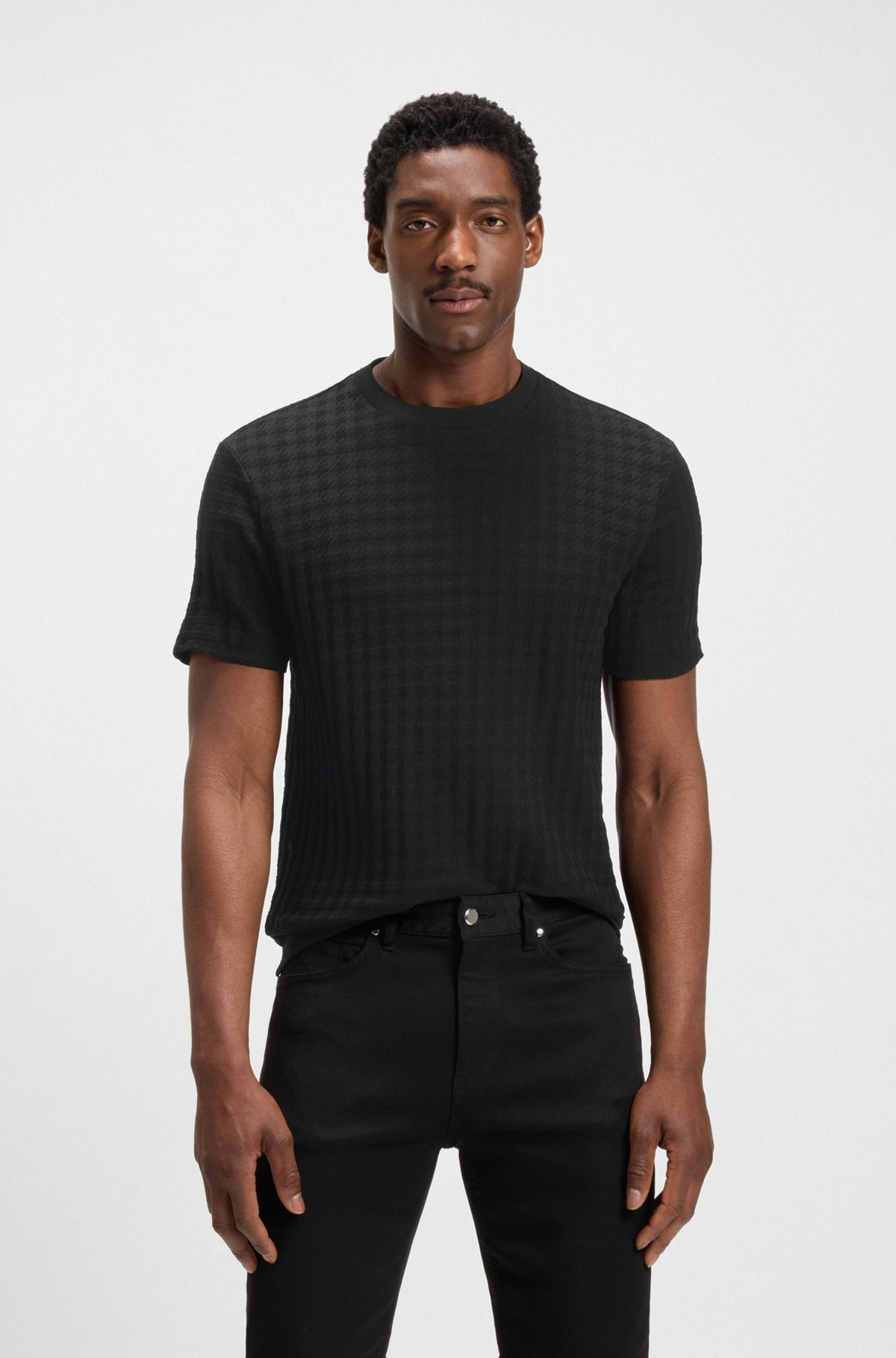 PORSCHE X BOSS HOUNDSTOOTH-PATTERNED T-SHIRT IN MERCERIZED COTTON - 2