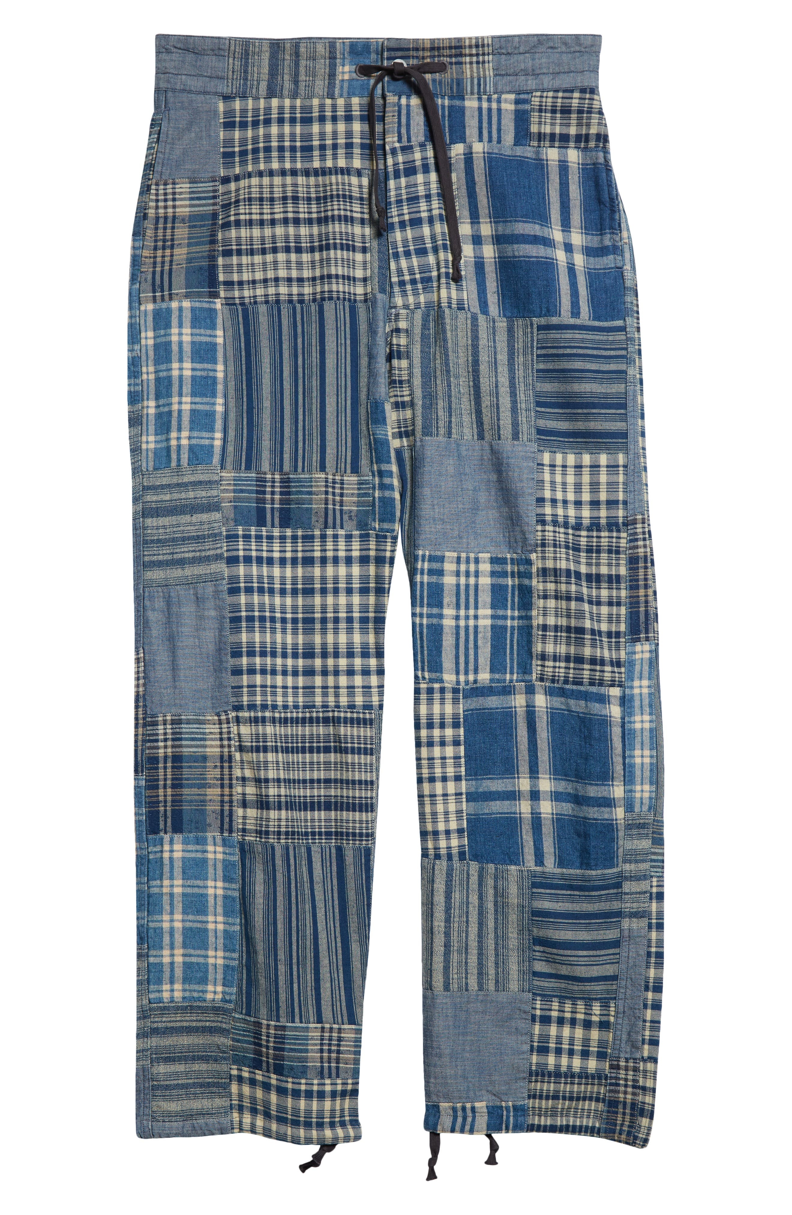 Double RL Indigo Patchwork Cotton & Linen Drawstring Pants in Indigo/Creme Multi at Nordstrom - 6