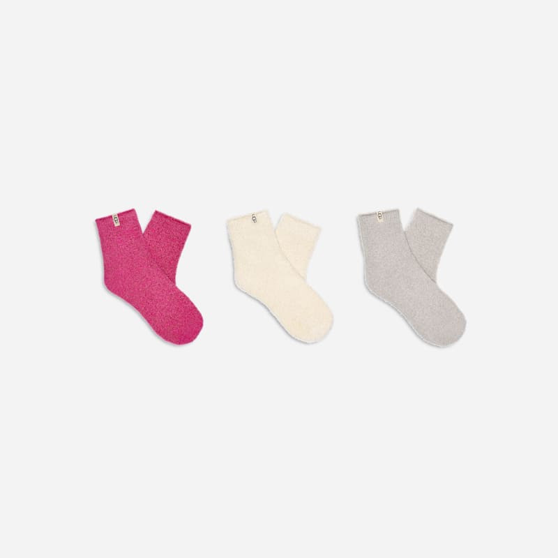 ® Women's Keri Sparkle Quarter 3 Pack Polyester Blend Socks in Carnation/White/Grey 1