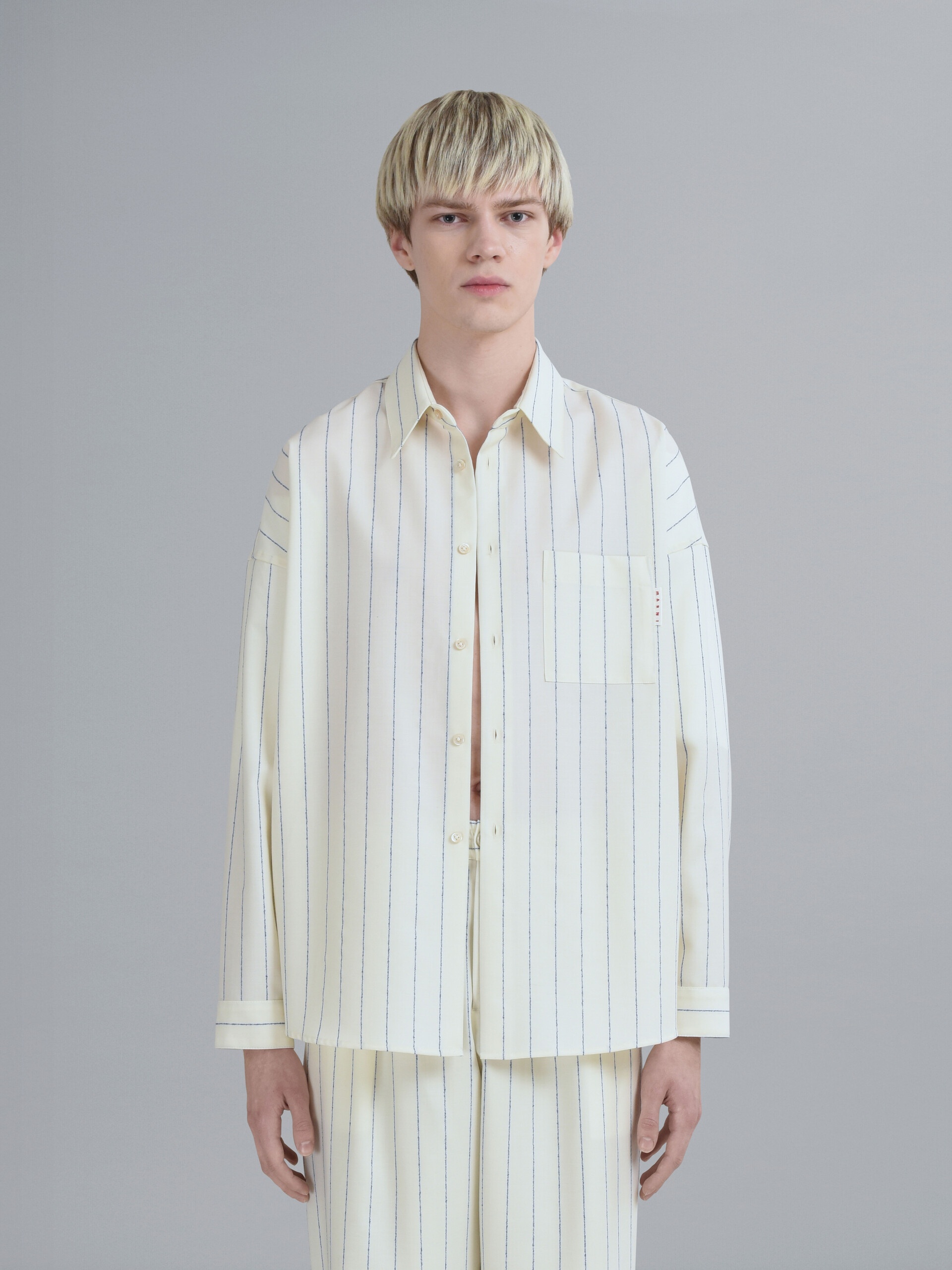 WHITE PINSTRIPED FRESCO WOOL SHIRT - 2