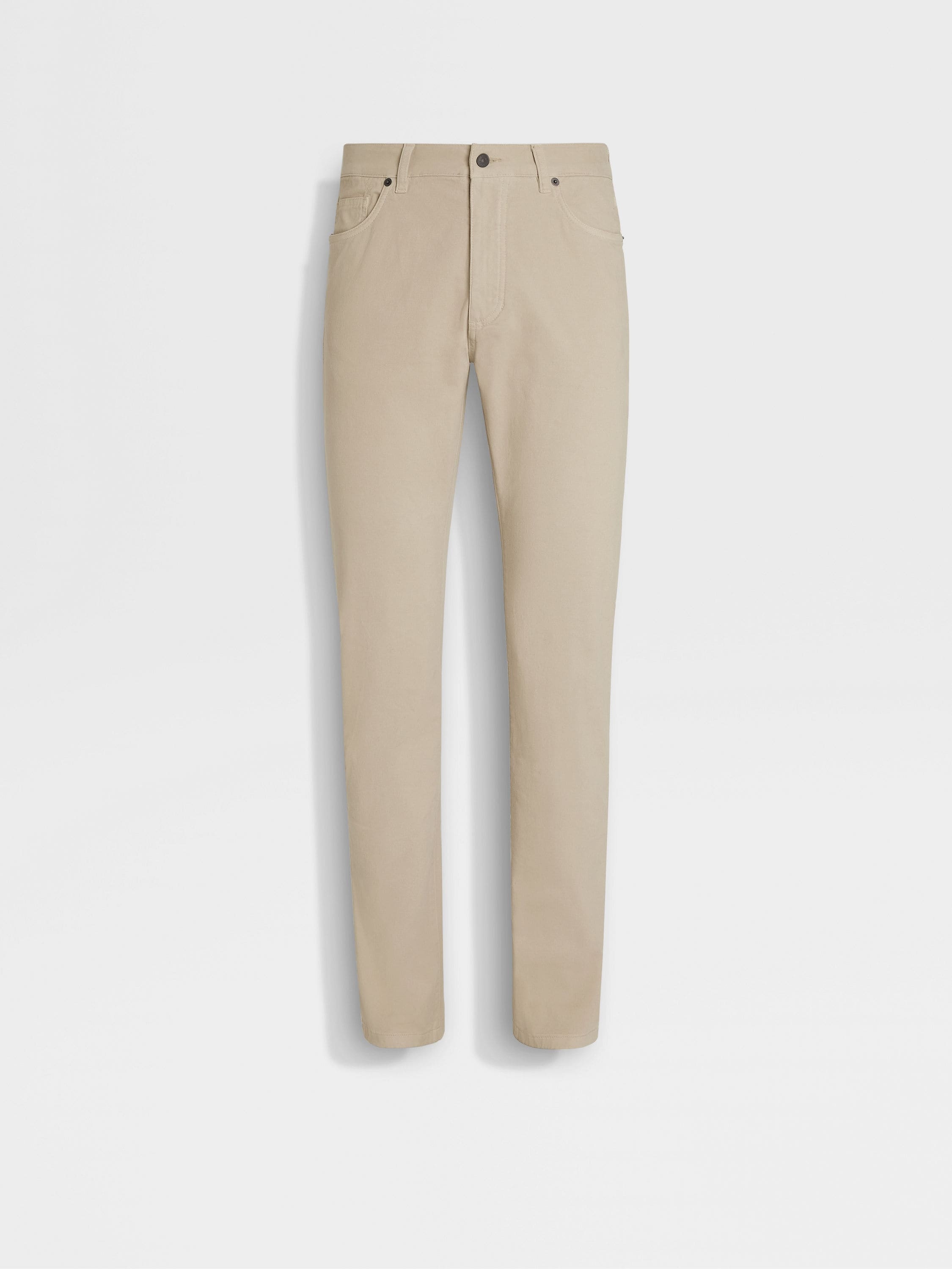 BEIGE STRETCH COTTON ROCCIA JEANS - 1