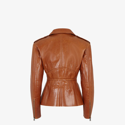 FENDI Brown leather biker jacket outlook