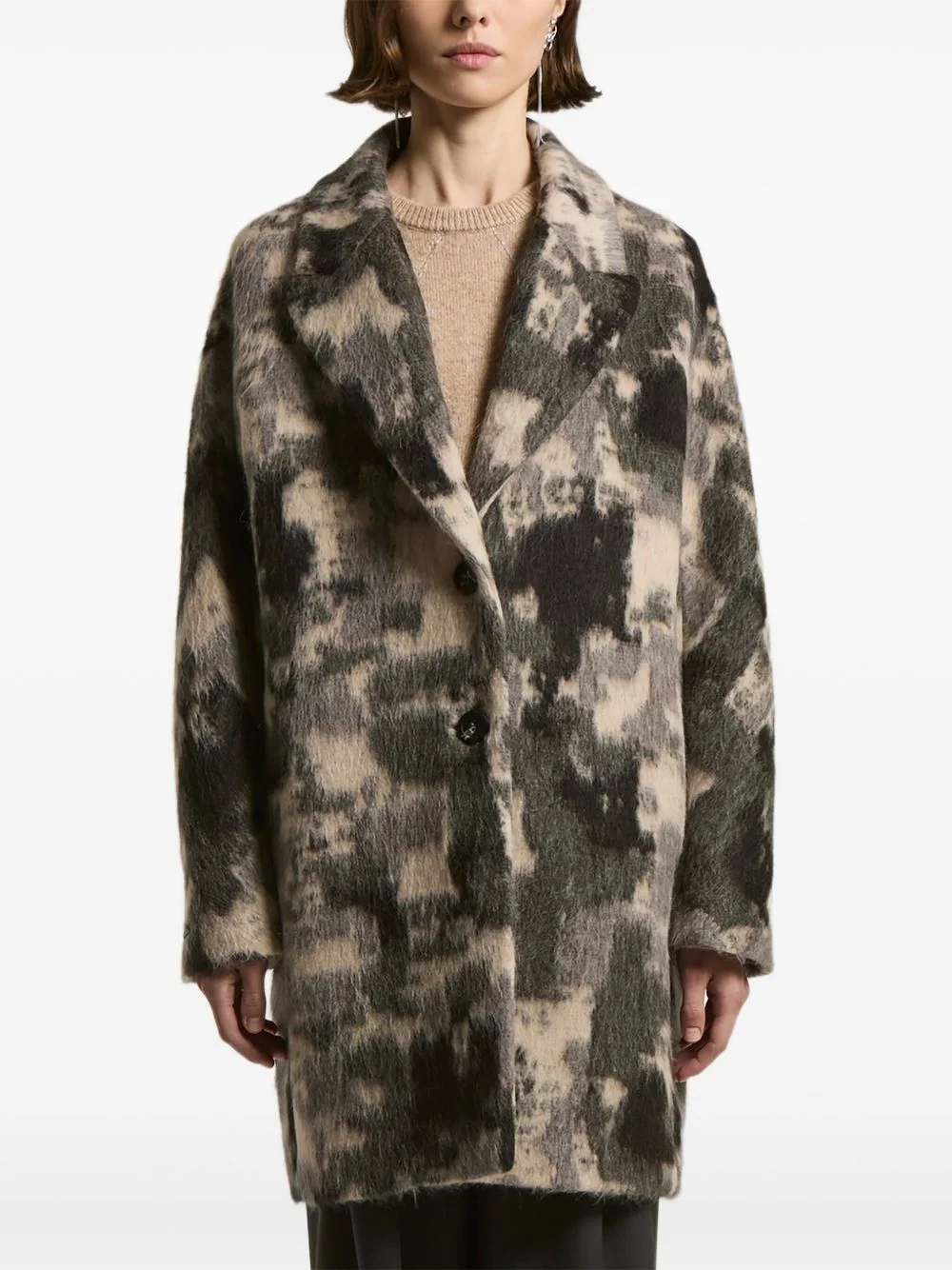 graphic-print wool coat - 1