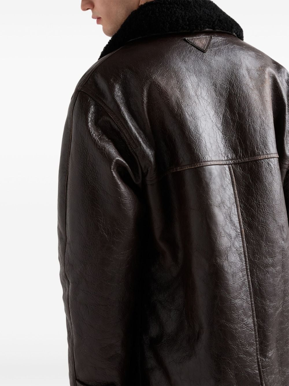 double-breasted leather coat - 4