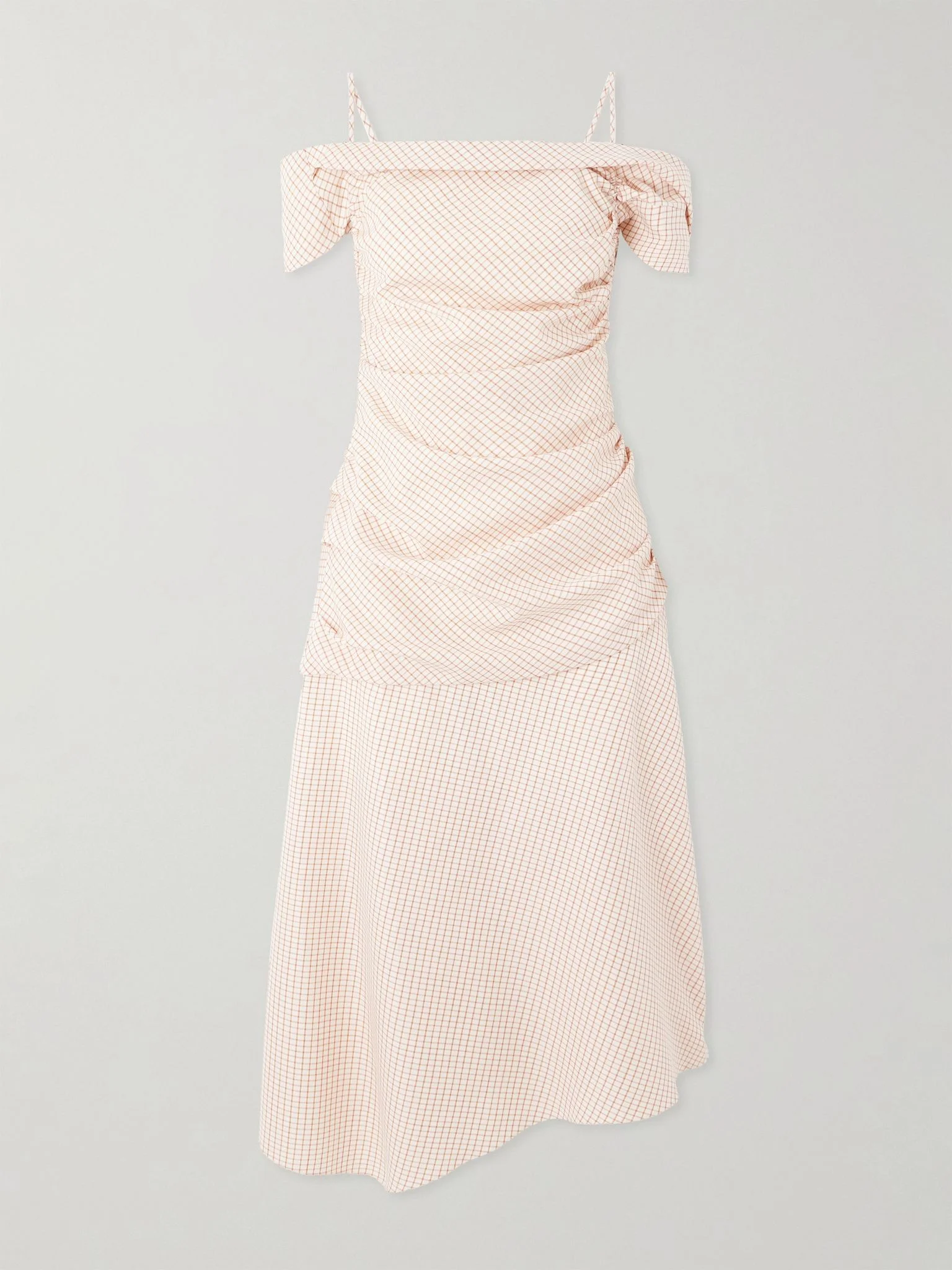 Accordion asymmetric checked wool and cotton-blend dress Pastel orange - 1