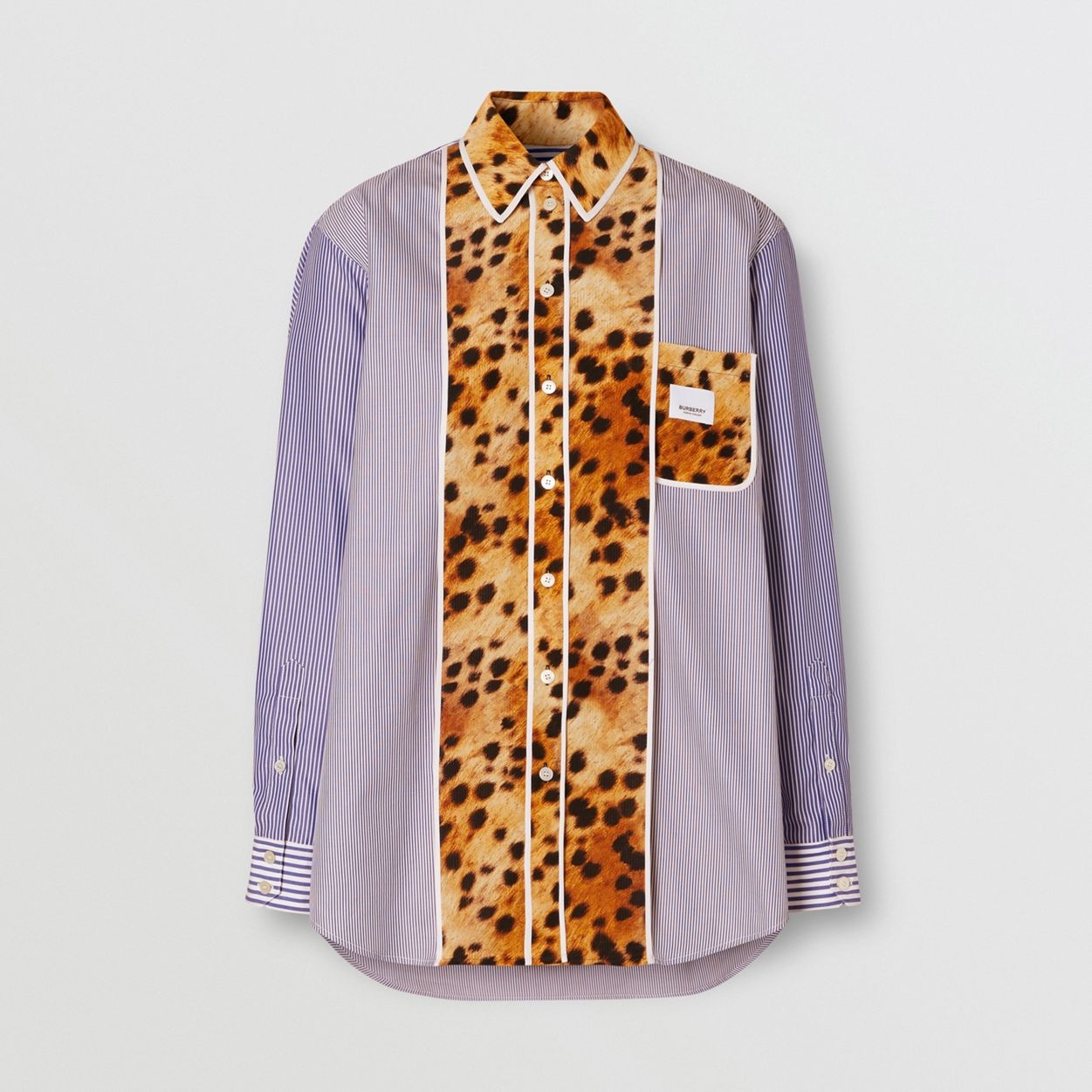 Spotted Monkey Print Panel Cotton Oversized Shirt - 1