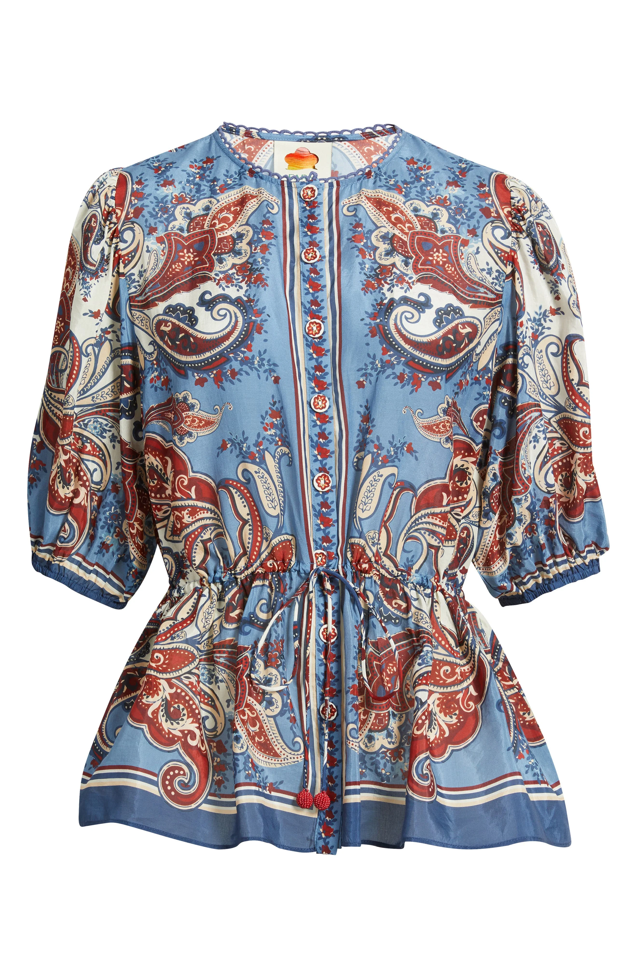 FARM Rio Paisley Print Cotton Blend Top in Paisley Scarf Cream at Nordstrom - 1