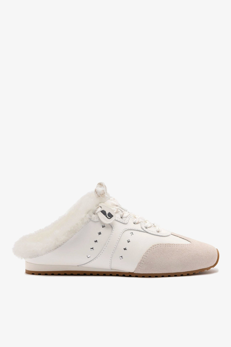 Stella Mule In Mushroom Grey Suede and White Shearling 1