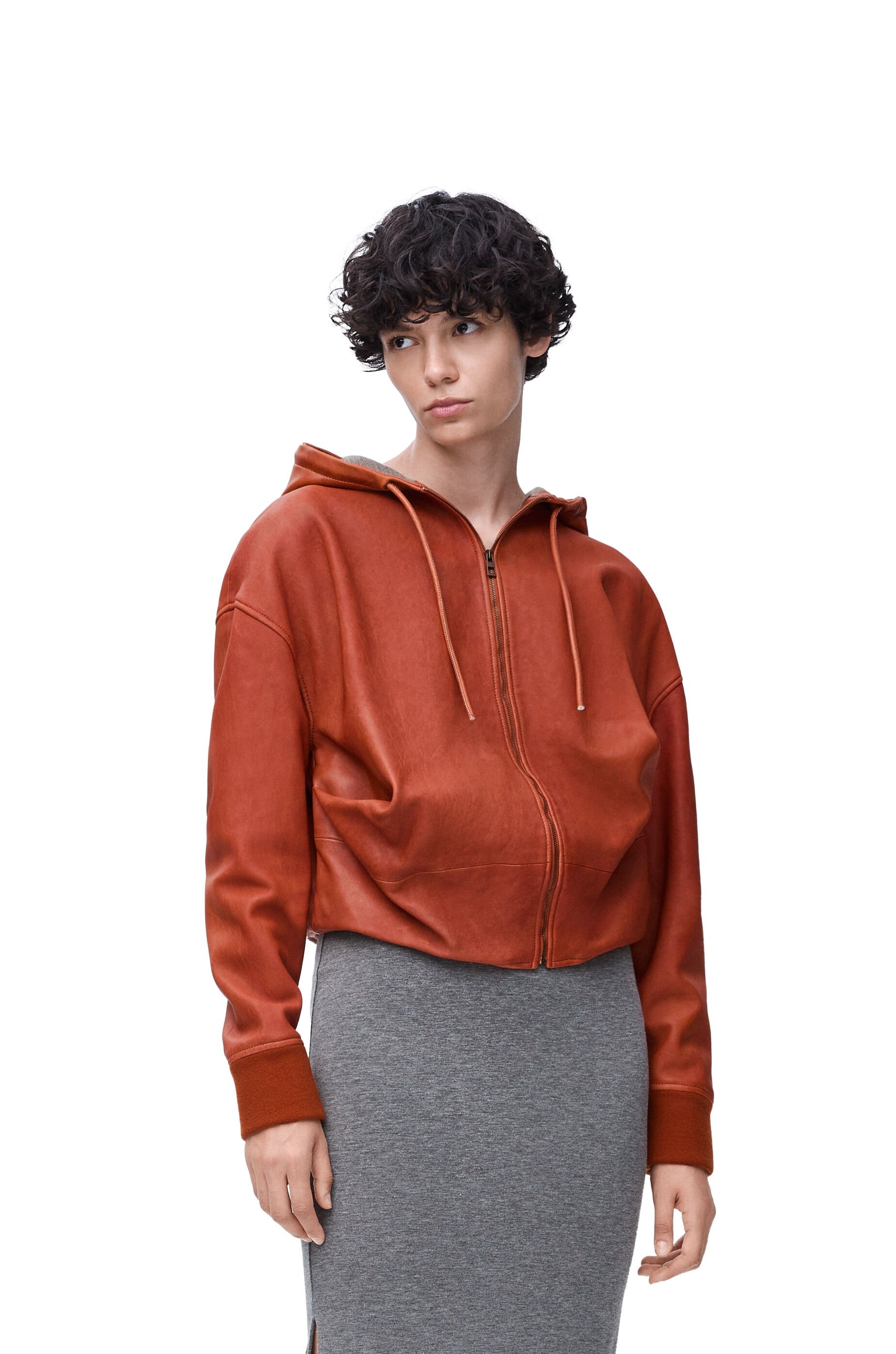 Draped hoodie in nappa lambskin - 3