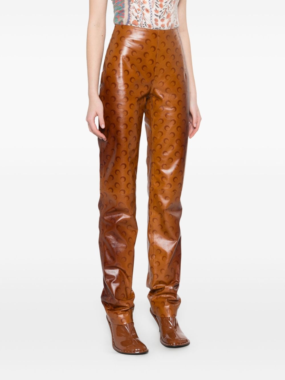 Moon-print leather trousers - 3