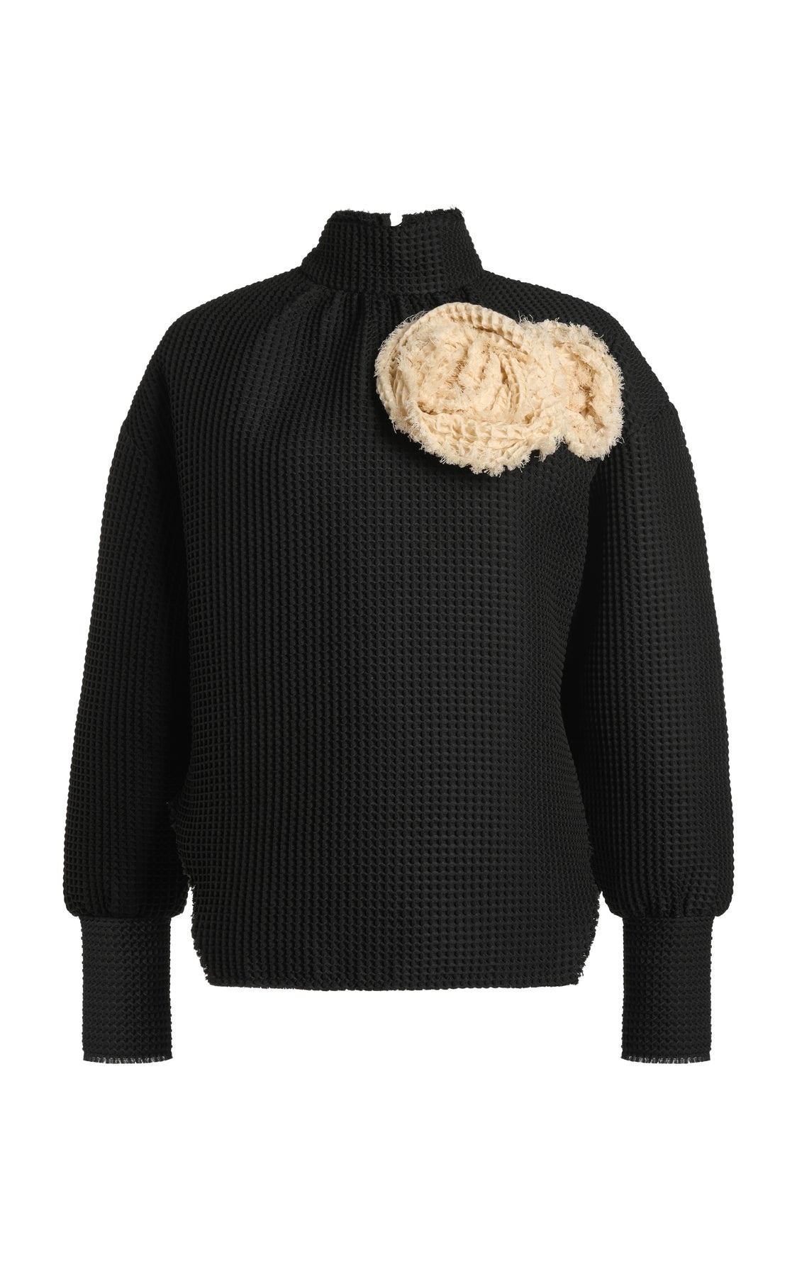 WAFFLE TEXTURE TOP WITH 3D FLOWERS BEIGE - 13