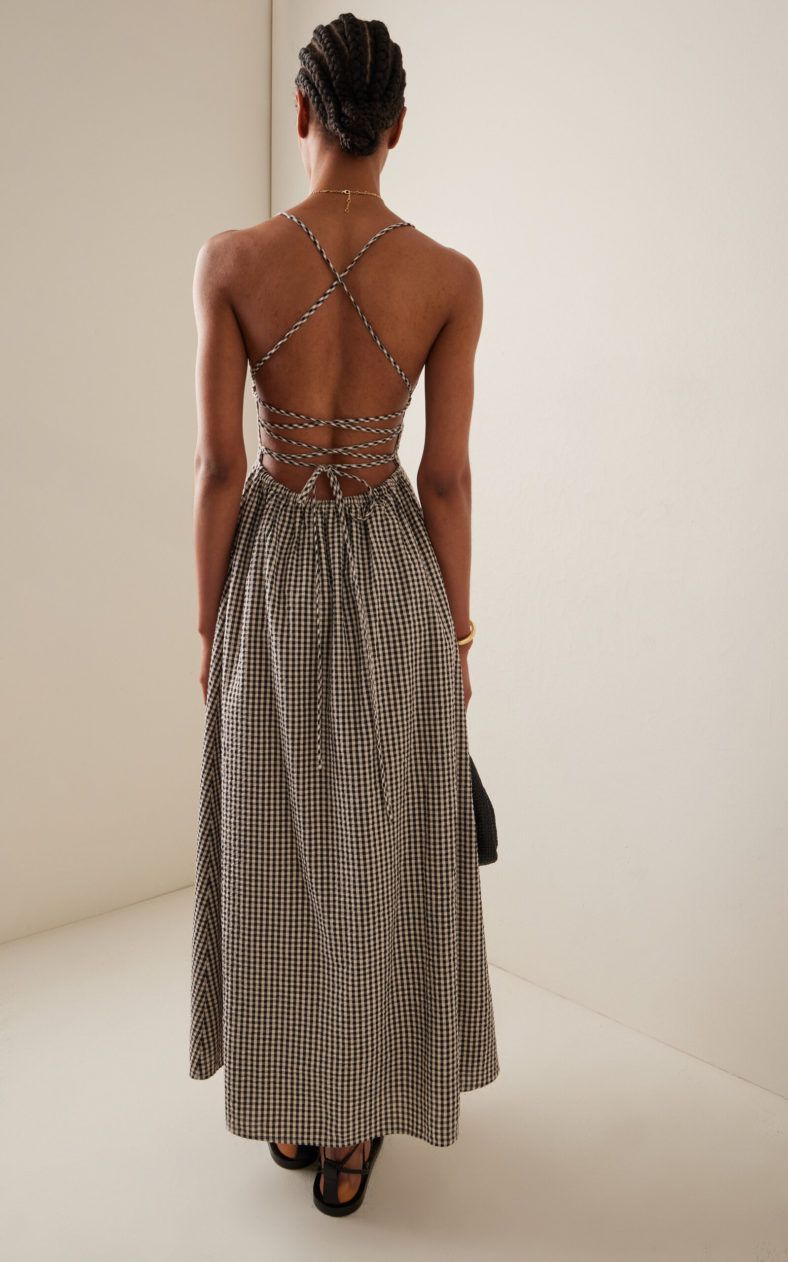 Lori Open-Back Gingham Cotton Maxi Dress black - 4