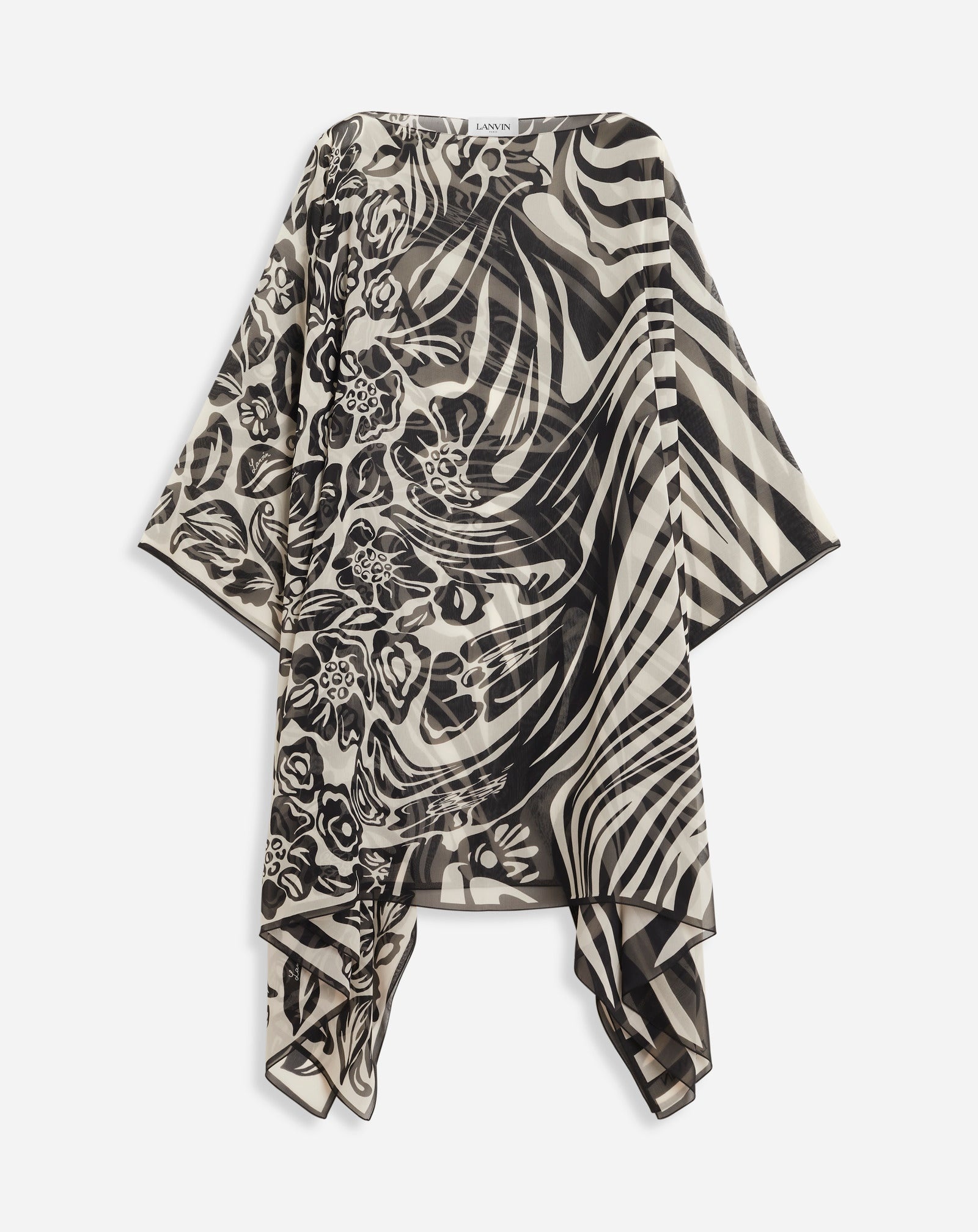 FLOWER TO ZEBRA PRINTED SILK KAFTAN - 1