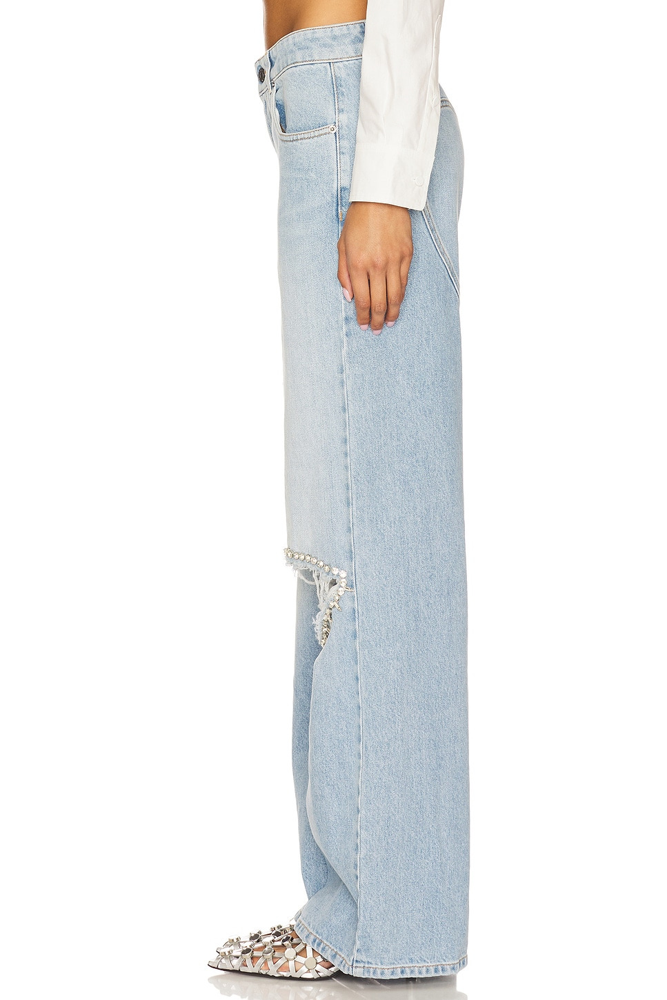 Distressed Crystal Relaxed Slit Jean - 3