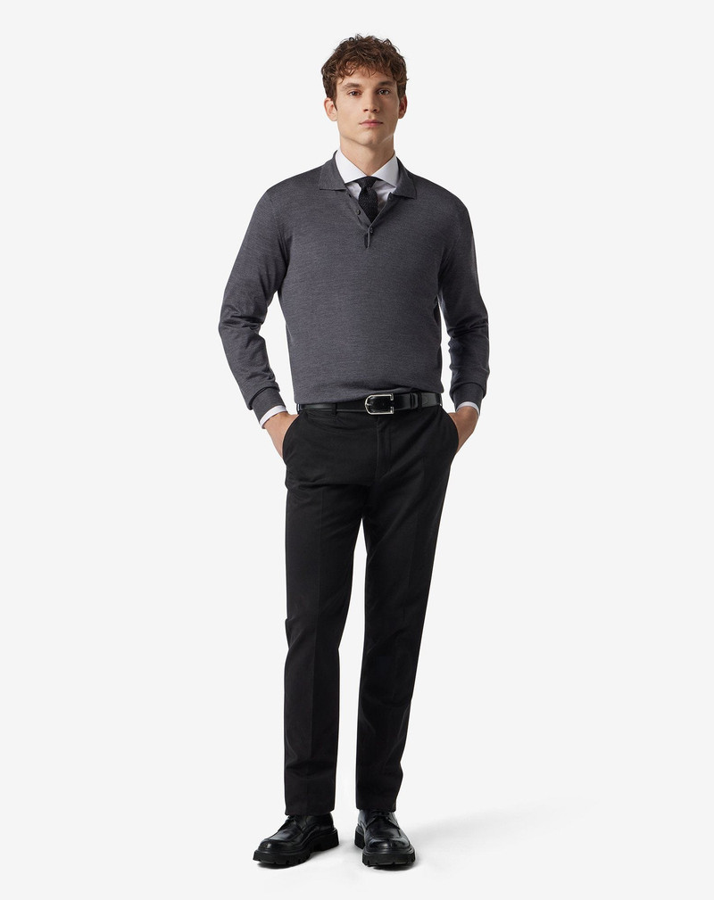 CORNELIANI Black stretch cashmere and cotton gabardine trousers outlook