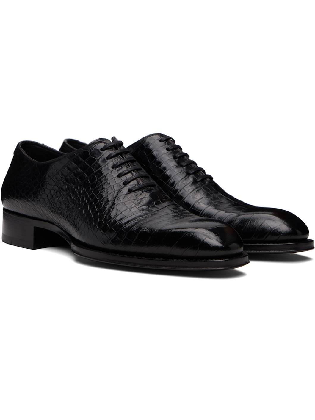 Black Shiny Printed Croc Elkan Oxfords - 4