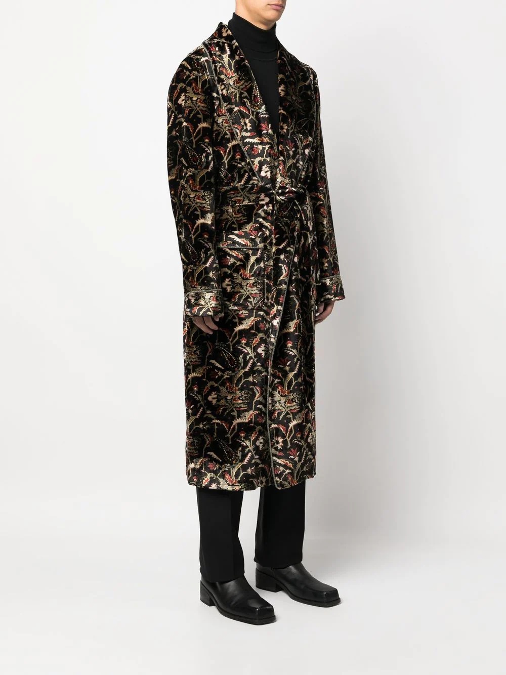 tie-waist floral-pattern coat - 3